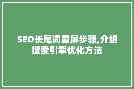 SEO长尾词霸屏步骤,介绍搜索引擎优化方法