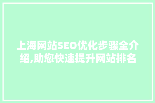 上海网站SEO优化步骤全介绍,助您快速提升网站排名与流量