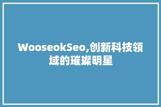 WooseokSeo,创新科技领域的璀璨明星