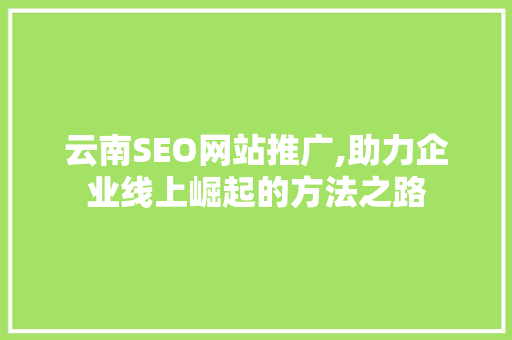 云南SEO网站推广,助力企业线上崛起的方法之路