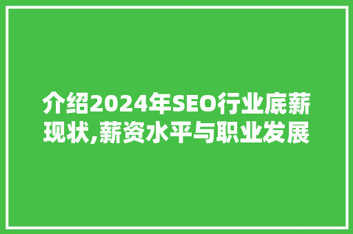 介绍2024年SEO行业底薪现状,薪资水平与职业发展前景