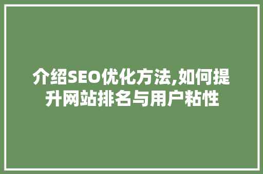 介绍SEO优化方法,如何提升网站排名与用户粘性