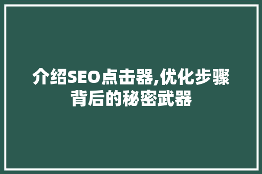 介绍SEO点击器,优化步骤背后的秘密武器
