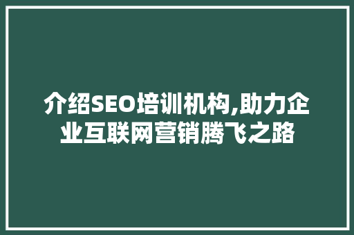 介绍SEO培训机构,助力企业互联网营销腾飞之路