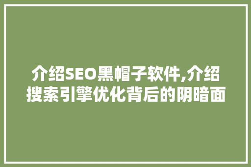 介绍SEO黑帽子软件,介绍搜索引擎优化背后的阴暗面