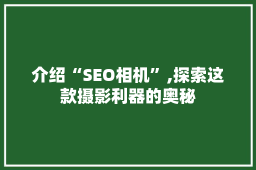 介绍“SEO相机”,探索这款摄影利器的奥秘