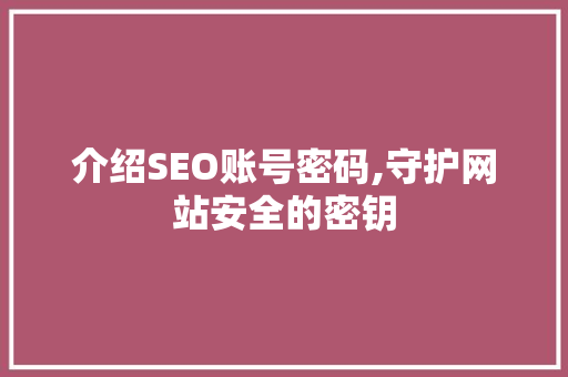介绍SEO账号密码,守护网站安全的密钥