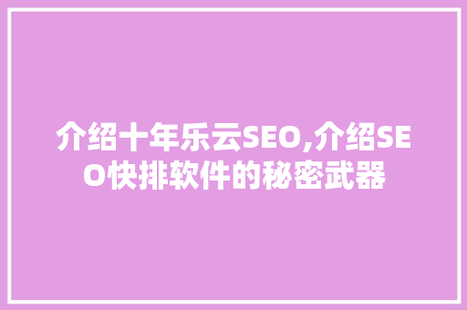 介绍十年乐云SEO,介绍SEO快排软件的秘密武器