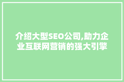 介绍大型SEO公司,助力企业互联网营销的强大引擎