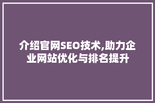 介绍官网SEO技术,助力企业网站优化与排名提升