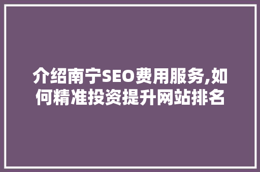介绍南宁SEO费用服务,如何精准投资提升网站排名