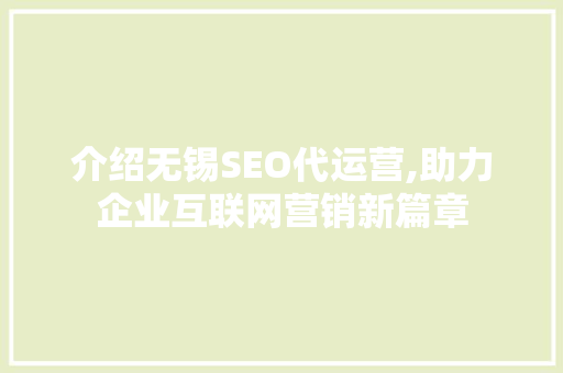 介绍无锡SEO代运营,助力企业互联网营销新篇章