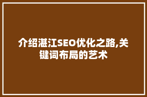 介绍湛江SEO优化之路,关键词布局的艺术
