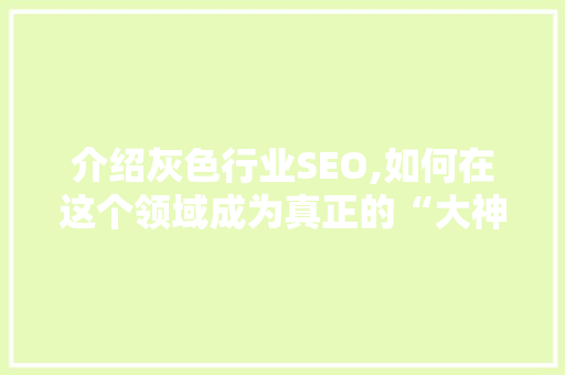 介绍灰色行业SEO,如何在这个领域成为真正的“大神”