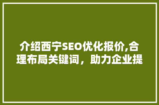 介绍西宁SEO优化报价,合理布局关键词，助力企业提升网络竞争力