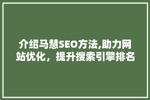 介绍马慧SEO方法,助力网站优化，提升搜索引擎排名