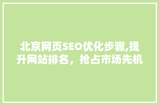 北京网页SEO优化步骤,提升网站排名，抢占市场先机