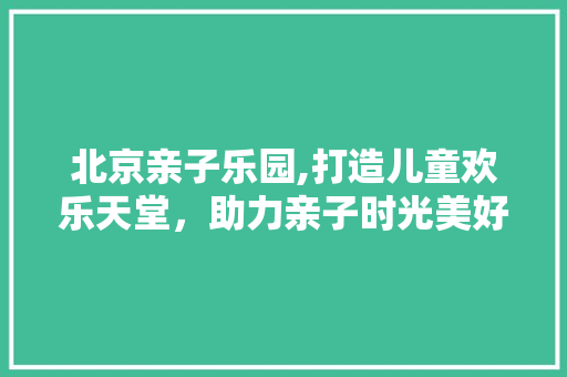 北京亲子乐园,打造儿童欢乐天堂，助力亲子时光美好延续