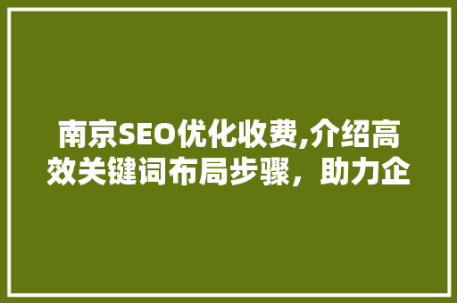南京SEO优化收费,介绍高效关键词布局步骤，助力企业网络营销