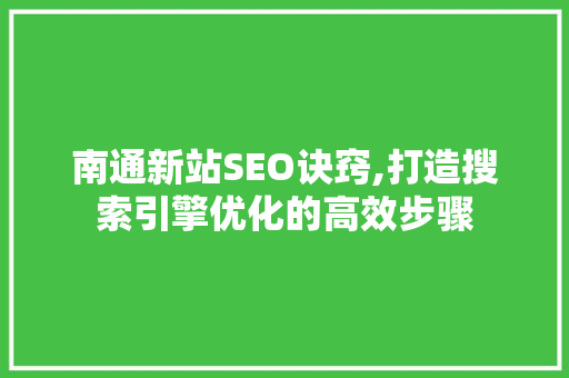 南通新站SEO诀窍,打造搜索引擎优化的高效步骤