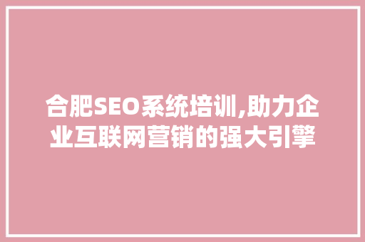 合肥SEO系统培训,助力企业互联网营销的强大引擎