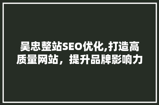 吴忠整站SEO优化,打造高质量网站，提升品牌影响力