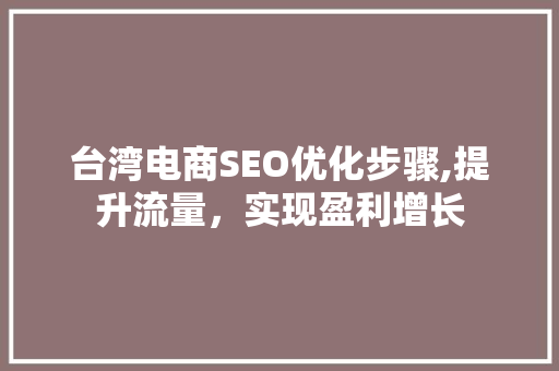 台湾电商SEO优化步骤,提升流量，实现盈利增长