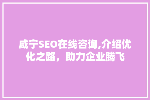 咸宁SEO在线咨询,介绍优化之路，助力企业腾飞