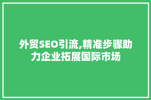外贸SEO引流,精准步骤助力企业拓展国际市场