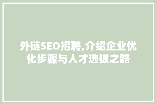 外链SEO招聘,介绍企业优化步骤与人才选拔之路
