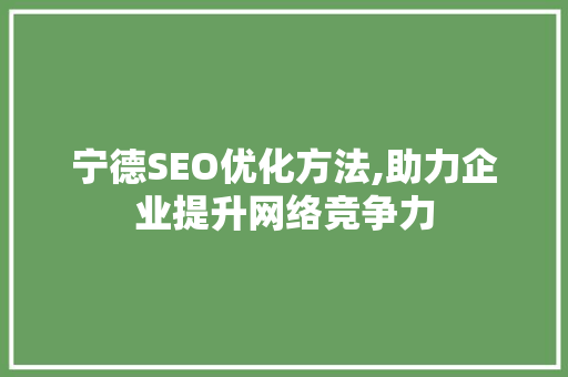 宁德SEO优化方法,助力企业提升网络竞争力