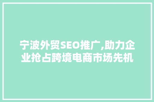 宁波外贸SEO推广,助力企业抢占跨境电商市场先机