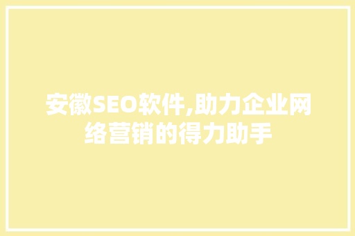 安徽SEO软件,助力企业网络营销的得力助手
