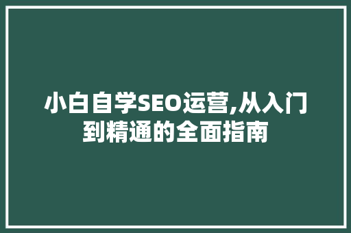 小白自学SEO运营,从入门到精通的全面指南