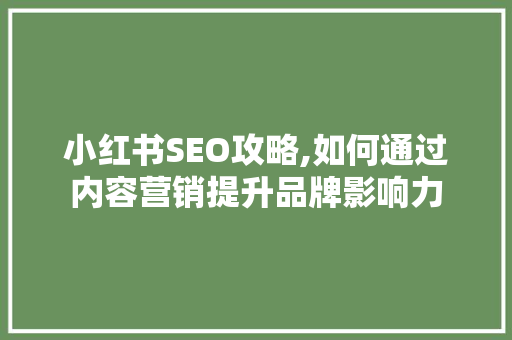 小红书SEO攻略,如何通过内容营销提升品牌影响力