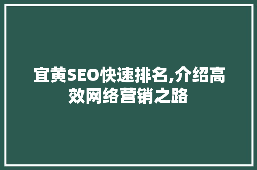 宜黄SEO快速排名,介绍高效网络营销之路