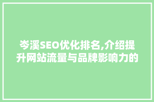 岑溪SEO优化排名,介绍提升网站流量与品牌影响力的秘密武器