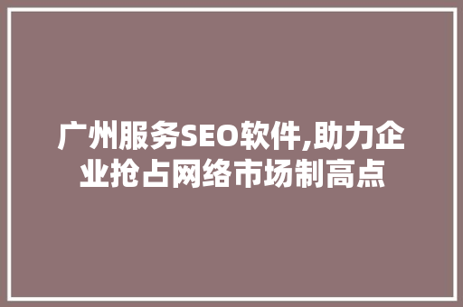 广州服务SEO软件,助力企业抢占网络市场制高点