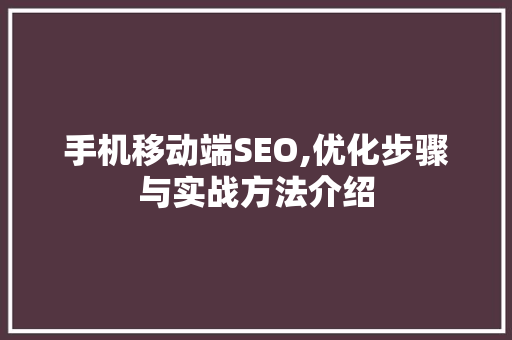 手机移动端SEO,优化步骤与实战方法介绍