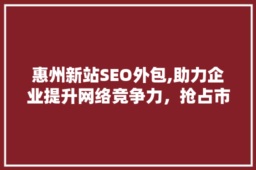 惠州新站SEO外包,助力企业提升网络竞争力，抢占市场先机
