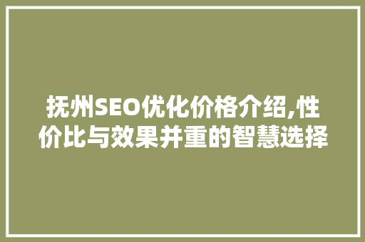 抚州SEO优化价格介绍,性价比与效果并重的智慧选择