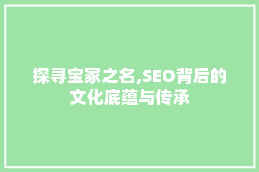探寻宝冢之名,SEO背后的文化底蕴与传承