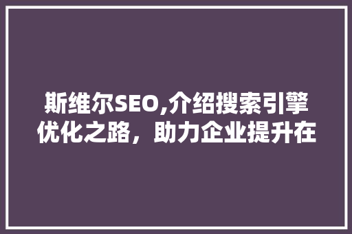 斯维尔SEO,介绍搜索引擎优化之路，助力企业提升在线竞争力