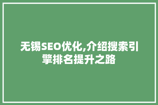 无锡SEO优化,介绍搜索引擎排名提升之路