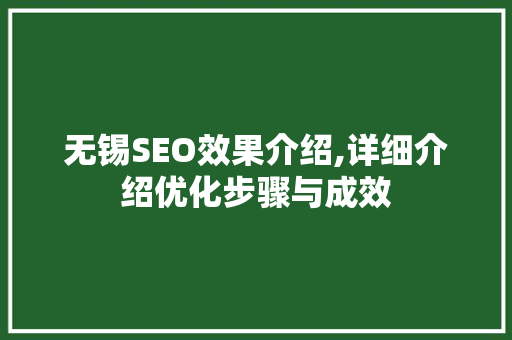 无锡SEO效果介绍,详细介绍优化步骤与成效