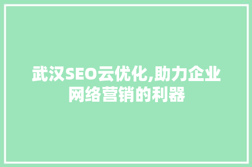武汉SEO云优化,助力企业网络营销的利器