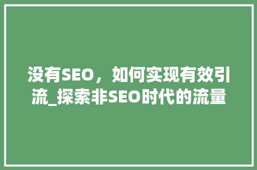 没有SEO，如何实现有效引流_探索非SEO时代的流量奥秘