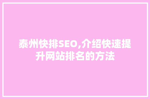 泰州快排SEO,介绍快速提升网站排名的方法