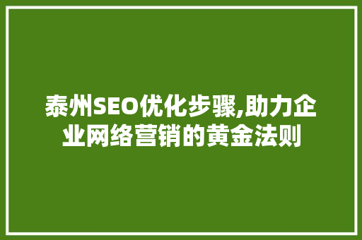 泰州SEO优化步骤,助力企业网络营销的黄金法则