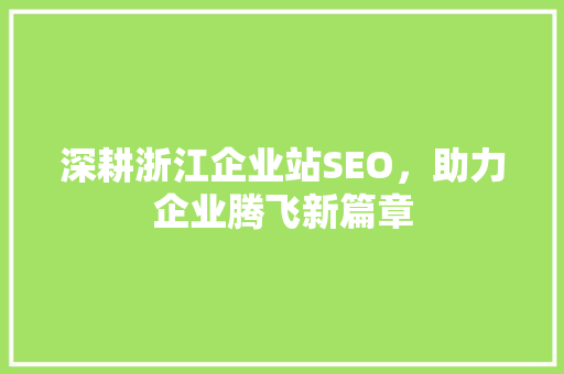 深耕浙江企业站SEO，助力企业腾飞新篇章
